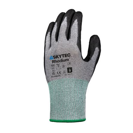 Skytec Eco Rhodium Black, Grey HPPE, Polyester Cut Resistant Work Gloves, Size M, Polyurethane Coating [SKG00049BF]; 142-810