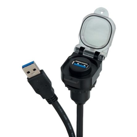RS PRO Straight, Front Mount, Socket, Plug Type USB A USB 3.0 IP20, IP65, IP67, IP68, IP69 USB Connector [0]; 143-819