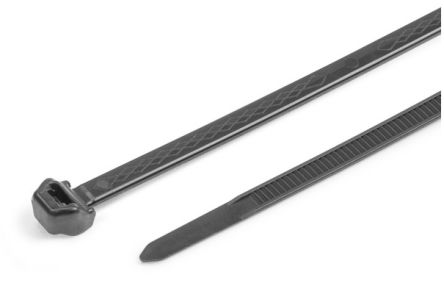 HellermannTyton Cable Ties, Cable Tray Cable Tie, 200mm x 4.9 mm, Black Polypropylene, Pk-100 [118-00272 S50ROS-PP-BK]; 143-850