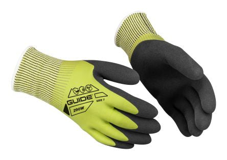 GUIDE GLOVES GUIDE 290W Green, Grey Glass Fiber, HPPE, Latex, Polyester Cold Resistant Work Gloves, Size 7, Latex [Guide 290W Taille 7]; 144-751