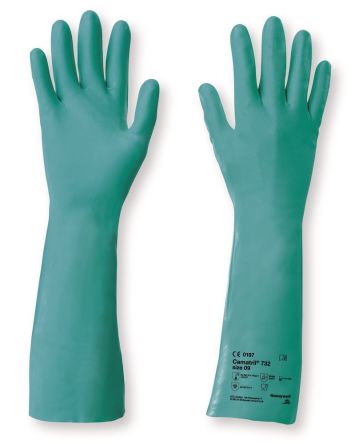 Honeywell Safety Camatril 732 Green Nitrile Chemical Resistant Work Gloves, Size 9, Latex Coating [073209141E]; 144-841