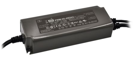 MEAN WELL LED Driver, 12V Output, 90W Output, 7.5A Output, Constant Voltage Dimmable [PWM-90-12DA2]; 145-088