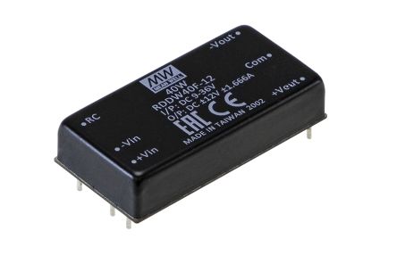 MEAN WELL RDDW DC-DC Converter, -12 → 12V dc/ 1.666A Output, 9 → 36 V dc Input, 40W, Through Hole, +85°C [RDDW40F-12]; 145-209