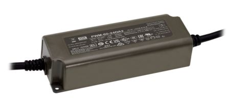 MEAN WELL LED Driver, 24V Output, 60W Output, 2.5A Output, Constant Voltage Dimmable [PWM-60-24DA2]; 145-212