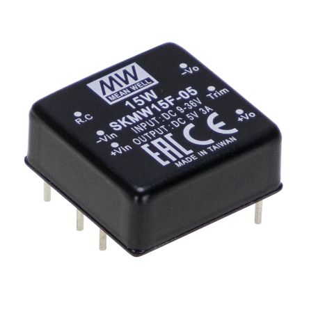 MEAN WELL SKMW DC-DC Converter, 3 → 3.6V dc/ 3A Output, 18 → 75 V dc Input, 15W, Through Hole, +85°C Max [SKMW15G-03]; 145-247
