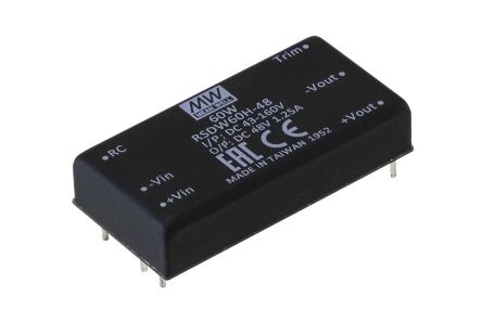 MEAN WELL RSDW DC-DC Converter, 21.6 → 26.4V dc/ 2.5A Output, 40 → 160 V dc Input, 60W, Through Hole, [RSDW60H-24]; 145-256
