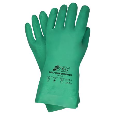 NITRAS SAFETY NITRAS GREEN BARRIER FLEX Green Nitrile Abrasion Resistant Gloves, Size 7 [3451-7]; 145-446