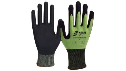 NITRAS SAFETY NITRAS SKIN FLEX CUT3 Black, Green Yarn Cut Resistant Gloves, Size 8 [6340-8]; 145-553