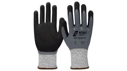 NITRAS SAFETY NITRAS OIL GRIP CUT Black, Grey Yarn Cut Resistant Gloves, Size 8, Nitrile Coating [6360-8]; 145-558