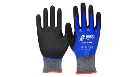 NITRAS SAFETY NITRAS OIL GRIP Black, Grey Nylon Abrasion Resistant Gloves, Size 10, Nitrile Coating [3550-10]; 145-580