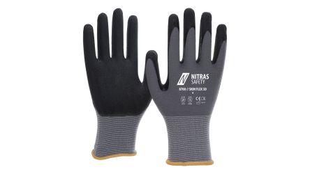 NITRAS SAFETY 8700 Black, Grey Special Stretch Fabric Abrasion Resistant, Chemical Resistant, Cut Resistant, Puncture [8700-10]; 146-678