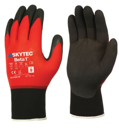 Skytec Beta 1 Black/Red Nylon, Spandex General Purpose Gloves, Size 6, XS, Foam Nitrile Coating [SKY500]; 146-871