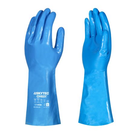 Skytec CH601 Blue Nitrile Chemical Resistant Gloves, Size 8, M, Nitrile, PVC Coating [SKG00072DF]; 146-909