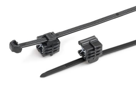 HellermannTyton Cable Ties, Cable Tray Cable Tie, 200mm x 4.9 mm, Black Polypropylene, Pk-500 [156-03584 S50ROSEC24-PP/PA66HIRHS-BK]; 147-018