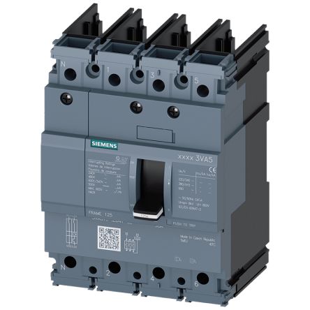 Siemens, SENTRON MCCB Molded Case Circuit Breaker 4P 125A, Breaking Capacity 7 kA, Cable Mount, Panel Mount [3VA5112-5ED41-0AA0]; 148-261