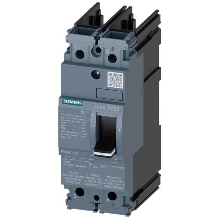Siemens, SENTRON MCCB Molded Case Circuit Breaker 2P 100A, Breaking Capacity 65 kA, Cable Mount, Panel Mount [3VA5110-1BB21-0AA0]; 148-728
