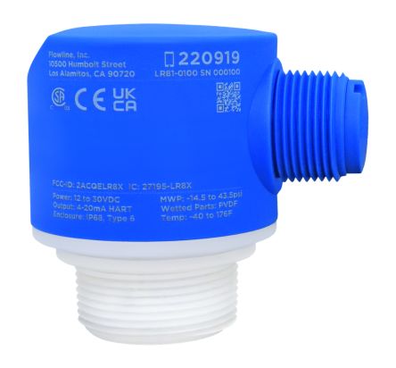 Flowline LR81 Series Radar Level Sensor, 4-20mA, HART Output, Flange Mount, PVDF (pigmented polyvinylidene fluoride) [LR81-0110]; 149-412