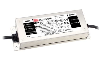 MEAN WELL LED Driver, 24V Output, 75W Output, 3.15A Output, Constant Current / Constant Voltage Dimmable [ELG-75-24DA-3Y]; 149-612
