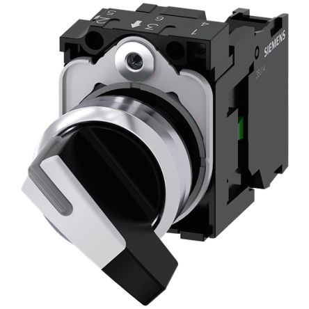 Siemens Latching Toggle Switch - (1NO) 32.3mm Cutout Diameter 2 Positions [3SU1150-2CF60-1BA0]; 153-402