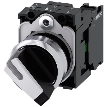 Siemens Latching Toggle Switch - (1NO) 32.3mm Cutout Diameter 2 Positions [3SU1150-2BC60-1BA0]; 153-405