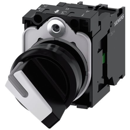 Siemens Latching Toggle Switch - (1NO) 38mm Cutout Diameter 2 Positions [3SU1103-2BF64-1BA0]; 153-407