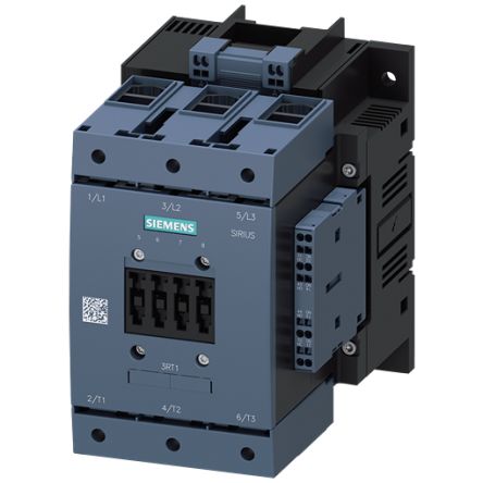 Siemens SIRIUS 3RT1 Contactor, 220 V Coil, 3-Pole, 140 A, 55 kW, 2NO/2NC, 1 kV [3RT1054-3AM36]; 154-068