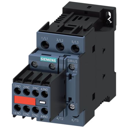 Siemens SIRIUS 3RT2 Contactor, 24 V Coil, 3-Pole, 12 A, 5.5 kW, 2NO/2NC, 690 V [3RT2024-1FB44-3MA1]; 154-156