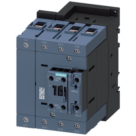 Siemens SIRIUS 3RT23 Contactor, 220 V ac Coil, 4-Pole, 110 A, 1NC + 1NO, 400 V [3RT2344-1AN20]; 154-518