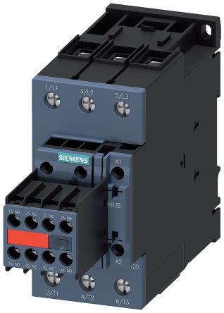 Siemens SIRIUS 3RT2 Contactor, 110 V Coil, 3-Pole, 80 A, 37 kW, 2 NO + 2 NC, 690 V [3RT2038-1AK64-3MA0]; 155-651