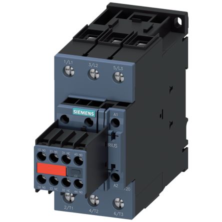 Siemens SIRIUS 3RT2 Contactor, 20 → 33 V Coil, 3-Pole, 80 A, 37 kW, 2 NO + 2 NC, 690 V [3RT2038-1NB34-3MA0]; 155-667