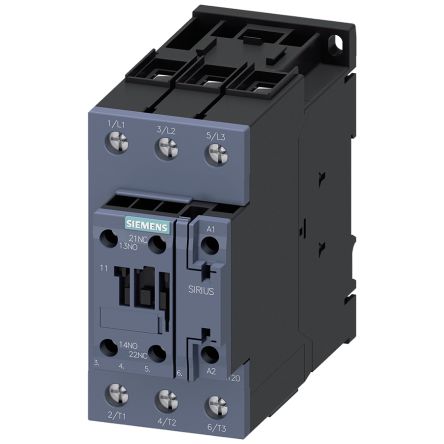 Siemens SIRIUS 3RT2 Contactor, 20 → 33 V Coil, 3-Pole, 50 A, 22 kW, 1 NO + 1 NC, 690 V [3RT2036-1NB30-0UA0]; 155-732