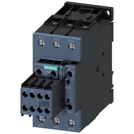 Siemens SIRIUS 3RT2 Contactor, 20 → 33 V Coil, 3-Pole, 65 A, 30 kW, 2 NO + 2 NC, 690 V [3RT2037-1NB34]; 155-748