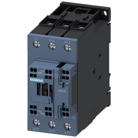 Siemens SIRIUS 3RT2 Contactor, 72 V dc Coil, 3-Pole, 60 A, 22 kW, 1NO + 1NC, 690 V [3RT2035-3XJ40-0LA2]; 156-186