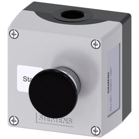 Siemens Black, Grey Metal 3SU1 Control Station Enclosure - 1 Hole 22mm Diameter [3SU1851-0GB00-3BB1]; 159-340