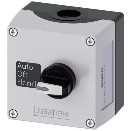 Siemens Black, Grey Plastic 3SU1 Control Station Enclosure - 1 Hole 22mm Diameter [3SU1801-0AQ00-2AB1]; 159-342