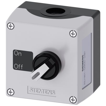 Siemens Black, Grey Plastic 3SU1 Control Station Enclosure - 1 Hole 22mm Diameter [3SU1801-0AR00-2AB1]; 159-343