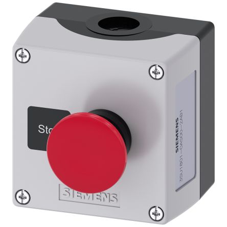 Siemens Black, Grey Plastic 3SU1 Control Station Enclosure - 1 Hole 22mm Diameter [3SU1801-0AS00-2AB1]; 159-344