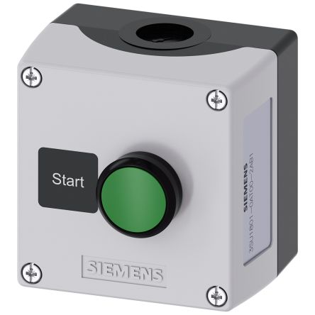 Siemens Black, Grey Plastic 3SU1 Control Station Enclosure - 1 Hole 22mm Diameter [3SU1801-0AT00-2AB1]; 159-346