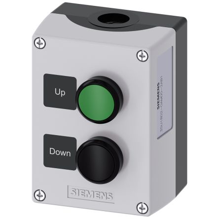 Siemens Black, Grey Plastic 3SU1 Control Station Enclosure - 2 Hole 22mm Diameter [3SU1802-0AM00-2AB1]; 159-352