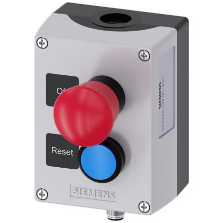 Siemens Black, Grey Plastic 3SU1 Control Station Enclosure - 2 Hole 22mm Diameter [3SU1802-0NE00-4SB1]; 159-359
