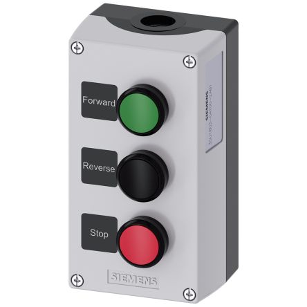 Siemens Black, Grey Plastic 3SU1 Control Station Enclosure - 3 Hole 22mm Diameter [3SU1803-0AT00-2AB1]; 159-364