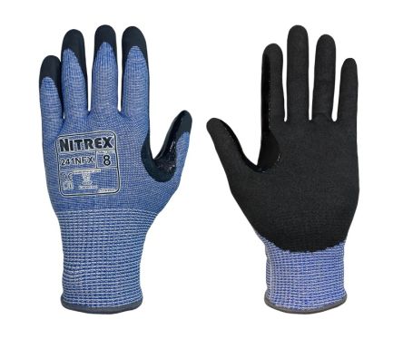 Unigloves Nitrex 241NFX Black, Blue HPPE, Polyester, Spandex, Steel Abrasion Resistant, Cut Resistant Work Gloves, Size [241NFX-10]; 159-617