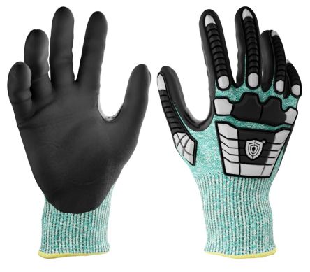 Unigloves Nitrex 295RP Black, Green Glass Fibre, HPPE, Recycled Polyester, Steel Cut Resistant, Impact Protection Work [295RP-11]; 159-618