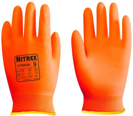 Unigloves Nitrex 370WOR Orange Acrylic, Nylon, Spandex Abrasion Resistant, Cut Resistant, Heat Resistant Work Gloves, [370WOR-07]; 159-619