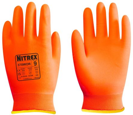 Unigloves Nitrex 370WOR Orange Acrylic, Nylon, Spandex Abrasion Resistant, Cut Resistant, Heat Resistant Work Gloves, [370WOR-09]; 159-621