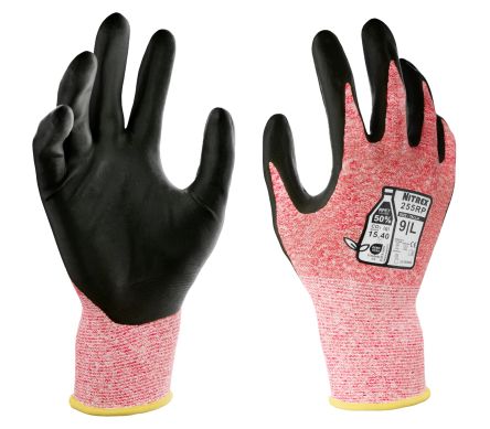 Unigloves Nitrex 255RP Black/Red Polyester, Recycled Polyester Heat Resistant Work Gloves, Size 11, XXL, Waterbased PU [.255RP-11]; 159-633