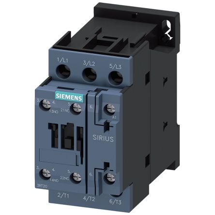 Siemens SIRIUS 3RT2 Contactor, 480 V Coil, 3-Pole, 32 A, 15 kW, 1 NO + 1 NC, 690 V [3RT2027-1AV60]; 160-466