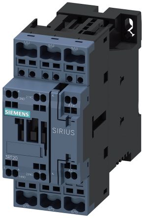 Siemens SIRIUS 3RT2 Contactor, 12 V Coil, 3-Pole, 32 A, 15 kW, 1 NO + 1 NC, 690 V [3RT2027-2KA40]; 161-923