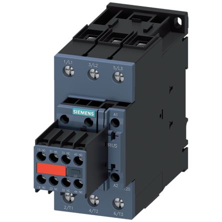 Siemens SIRIUS 3RT2 Contactor, 24 V Coil, 3-Pole, 80 A, 37 kW, 2 NO + 2 NC, 690 V [3RT2038-1KB44-3MA0]; 162-074