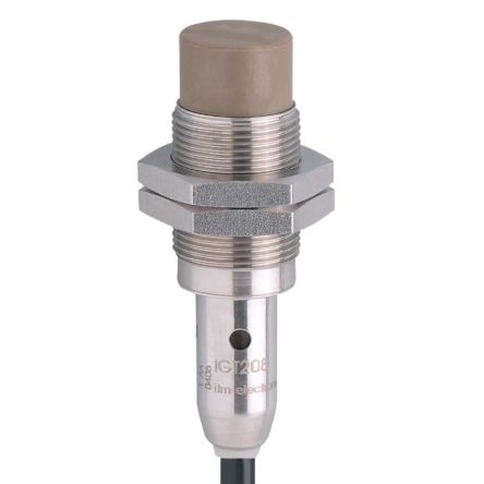 ifm electronic Inductive Threaded Barrel Proximity Sensor, M18, 12 mm Detection, PNP NO, 10 → 36 V dc [IGT208]; 162-743
